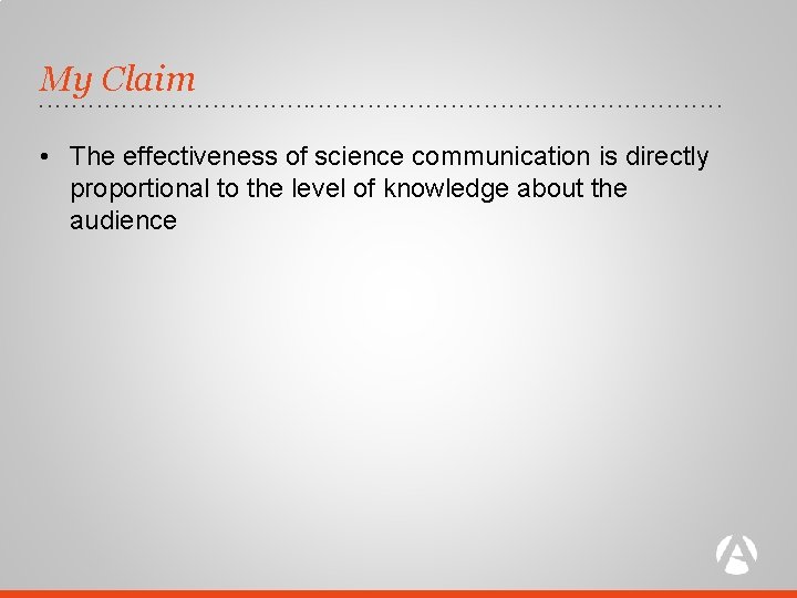 My Claim . . . . . • The effectiveness of science communication is
