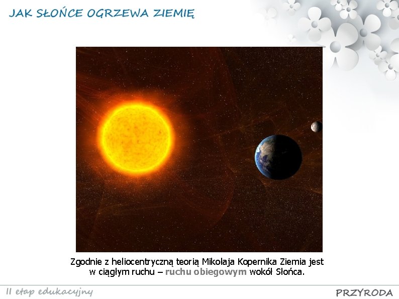 Zgodnie z heliocentryczną teorią Mikołaja Kopernika Ziemia jest w ciągłym ruchu – ruchu obiegowym