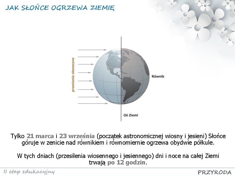 Tylko 21 marca i 23 września (początek astronomicznej wiosny i jesieni) Słońce góruje w