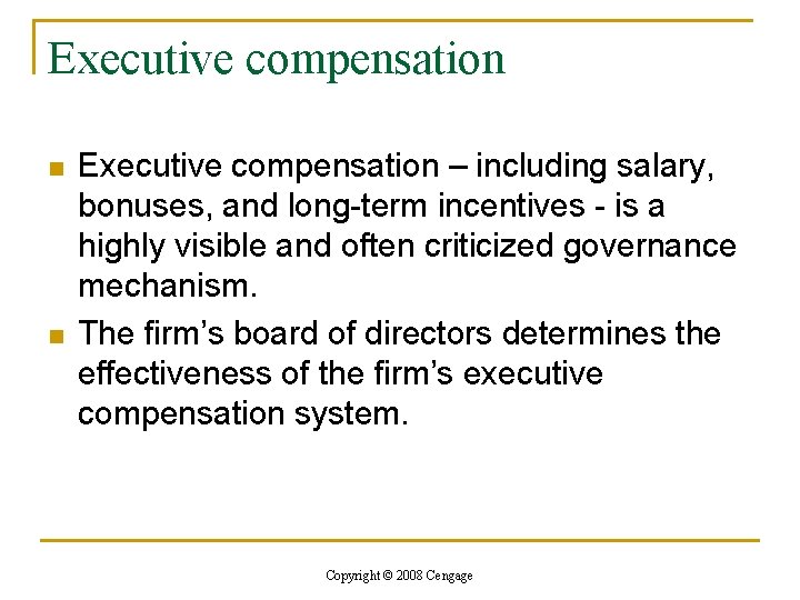 Executive compensation n n Executive compensation – including salary, bonuses, and long-term incentives - Executive compensation n n Executive compensation – including salary, bonuses, and long-term incentives -