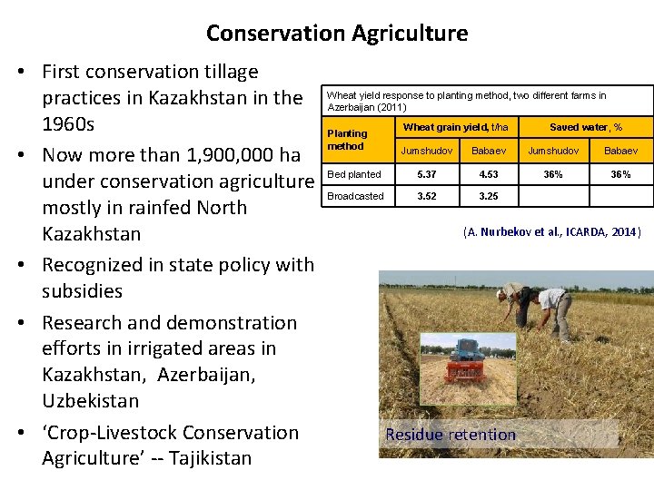 Conservation Agriculture • First conservation tillage practices in Kazakhstan in the 1960 s •