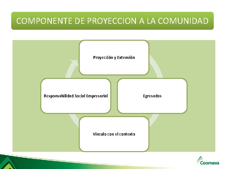 COMPONENTE DE PROYECCION A LA COMUNIDAD Proyección y Extensión Responsabilidad Social Empresarial Vínculo con COMPONENTE DE PROYECCION A LA COMUNIDAD Proyección y Extensión Responsabilidad Social Empresarial Vínculo con