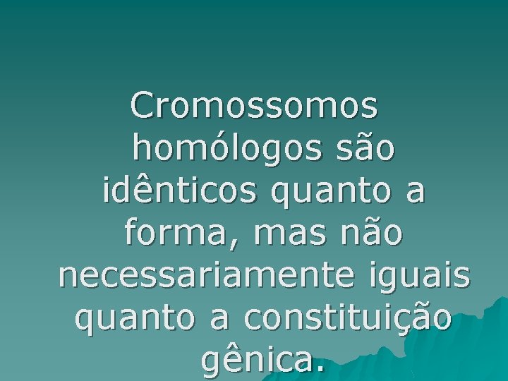 Cromossomos homólogos são idênticos quanto a forma, mas não necessariamente iguais quanto a constituição