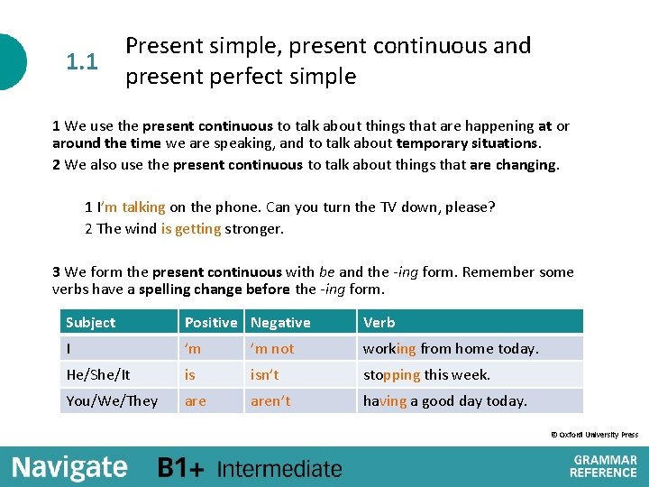 1. 1 Present simple, present continuous and present perfect simple 1 We use the