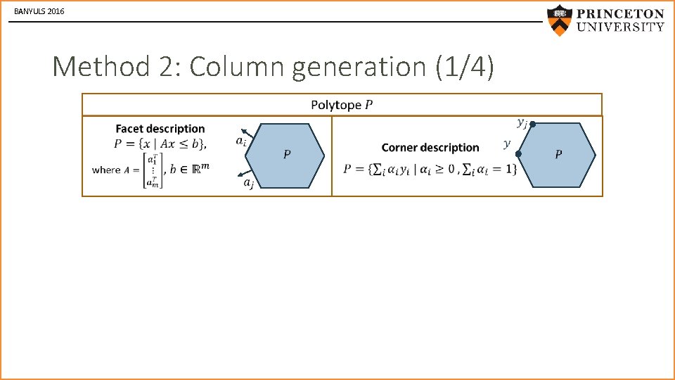 BANYULS 2016 Method 2: Column generation (1/4) DD cone SDD cone Facet description Extreme