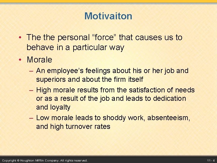Motivaiton • The the personal “force” that causes us to behave in a particular Motivaiton • The the personal “force” that causes us to behave in a particular