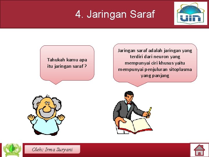 4. Jaringan Saraf Tahukah kamu apa itu jaringan saraf ? Oleh: Irma Suryani Jaringan