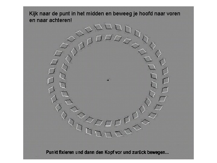 Kijk naar de punt in het midden en beweeg je hoofd naar voren en