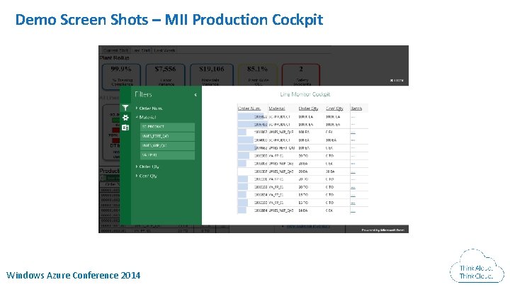 Demo Screen Shots – MII Production Cockpit Windows Azure Conference 2014 