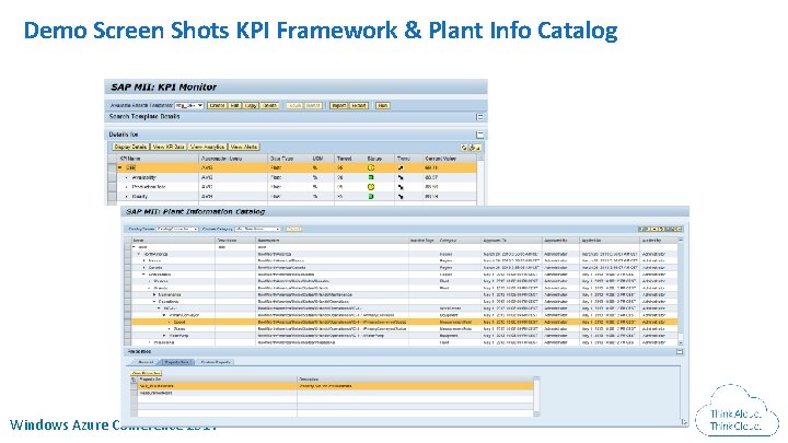Demo Screen Shots KPI Framework & Plant Info Catalog Windows Azure Conference 2014 