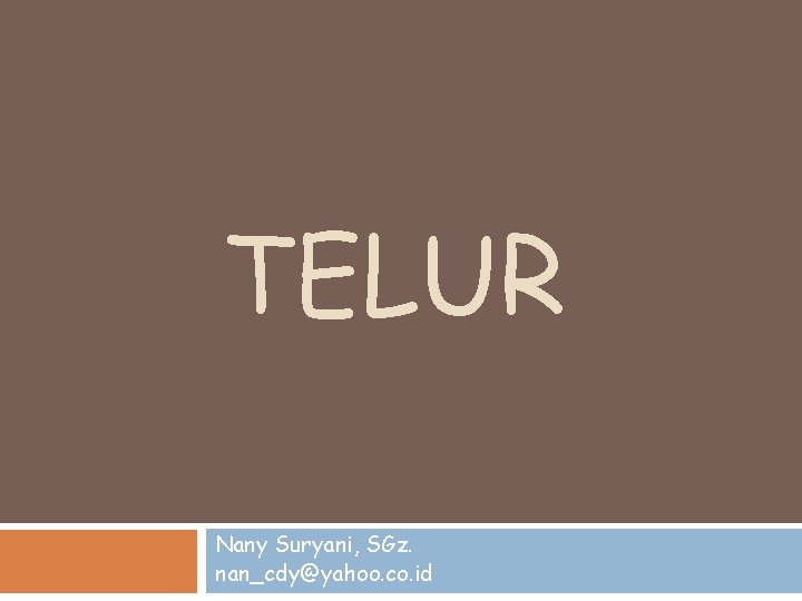TELUR Nany Suryani, SGz. nan_cdy@yahoo. co. id 