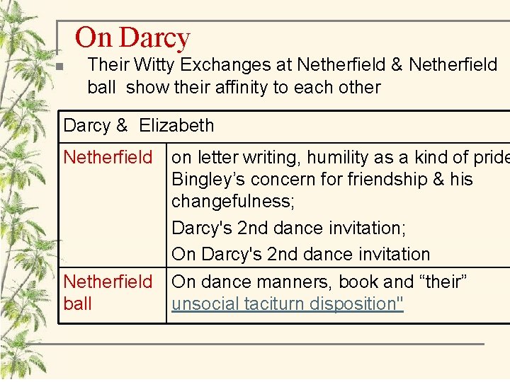 On Darcy n Their Witty Exchanges at Netherfield & Netherfield ball show their affinity