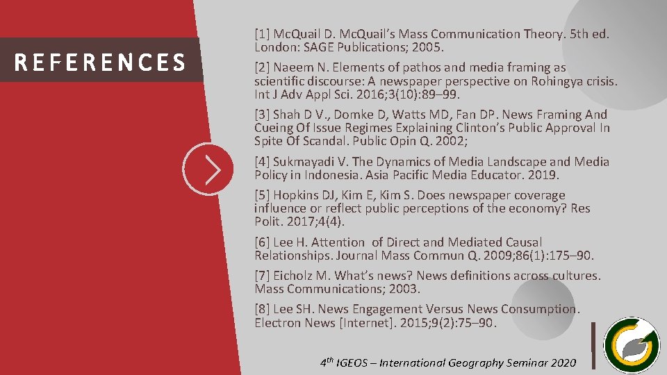 REFERENCES [1] Mc. Quail D. Mc. Quail’s Mass Communication Theory. 5 th ed. London: