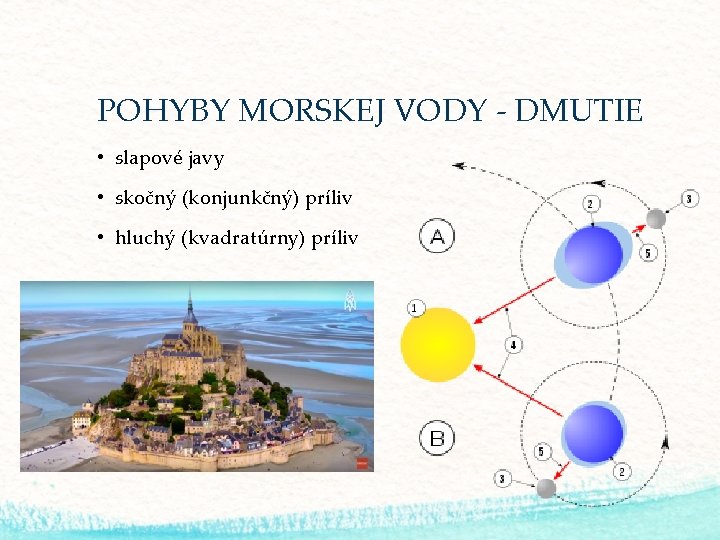 POHYBY MORSKEJ VODY - DMUTIE • slapové javy • skočný (konjunkčný) príliv • hluchý