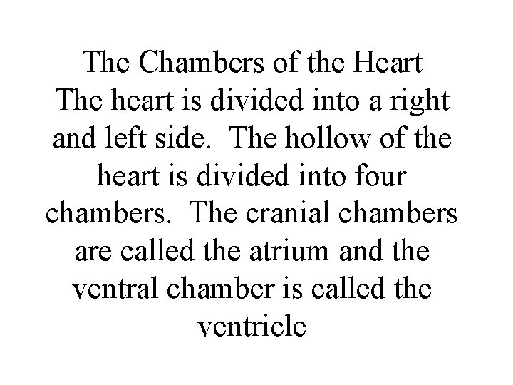The Chambers of the Heart The heart is divided into a right and left
