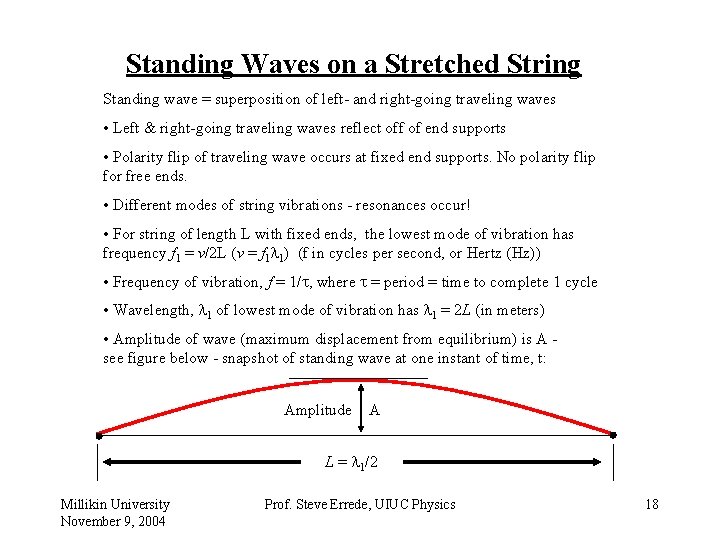 Standing Waves on a Stretched String Standing wave = superposition of left- and right-going