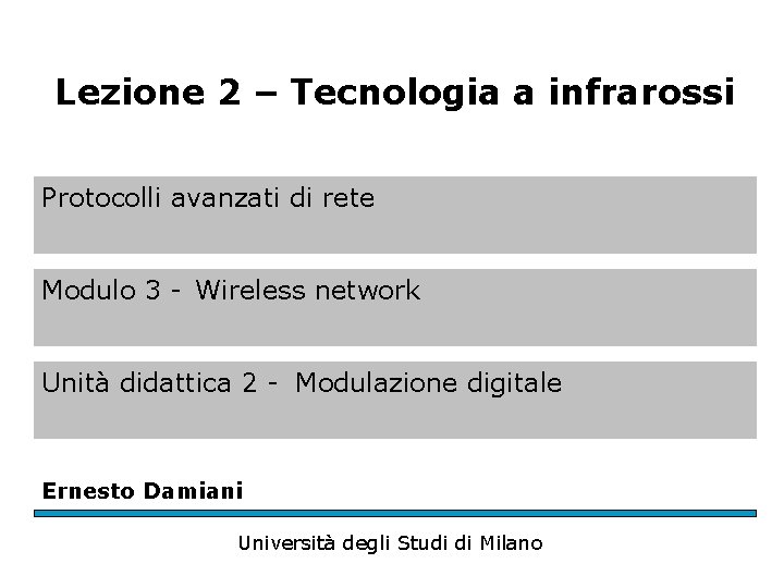 Lezione 2 – Tecnologia a infrarossi Protocolli avanzati di rete Modulo 3 - Wireless