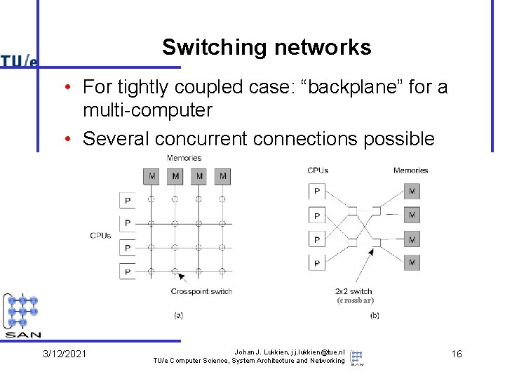 Switching networks • For tightly coupled case: “backplane” for a multi-computer • Several concurrent