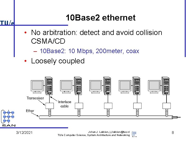 10 Base 2 ethernet • No arbitration: detect and avoid collision CSMA/CD – 10
