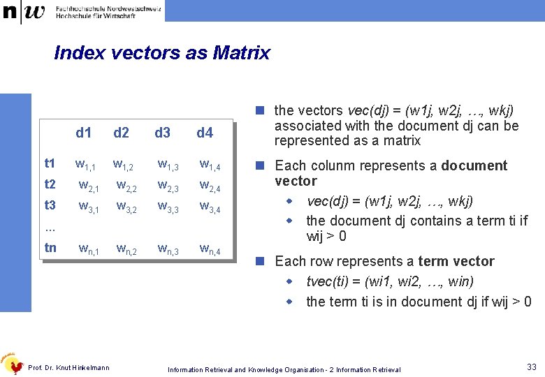 Index vectors as Matrix d 1 d 2 d 3 d 4 t 1