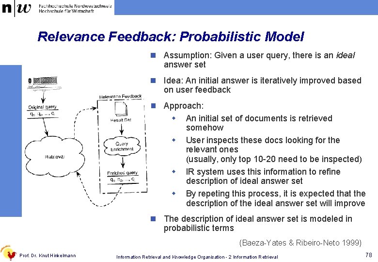 Relevance Feedback: Probabilistic Model n Assumption: Given a user query, there is an ideal