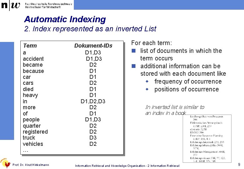 Automatic Indexing 2. Index represented as an inverted List Term a accident became because