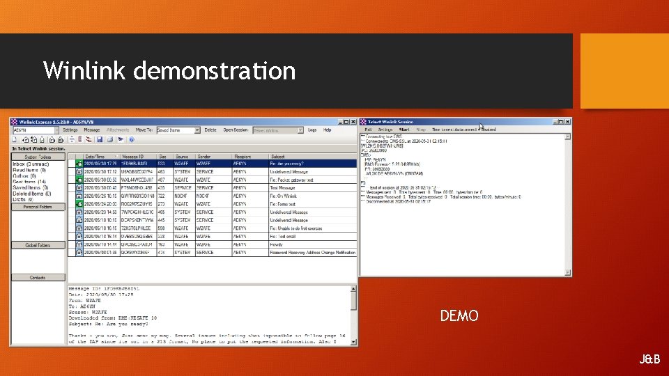 Winlink demonstration DEMO J&B 