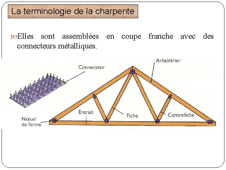 La terminologie de la charpente Elles sont assemblées en coupe franche avec des connecteurs