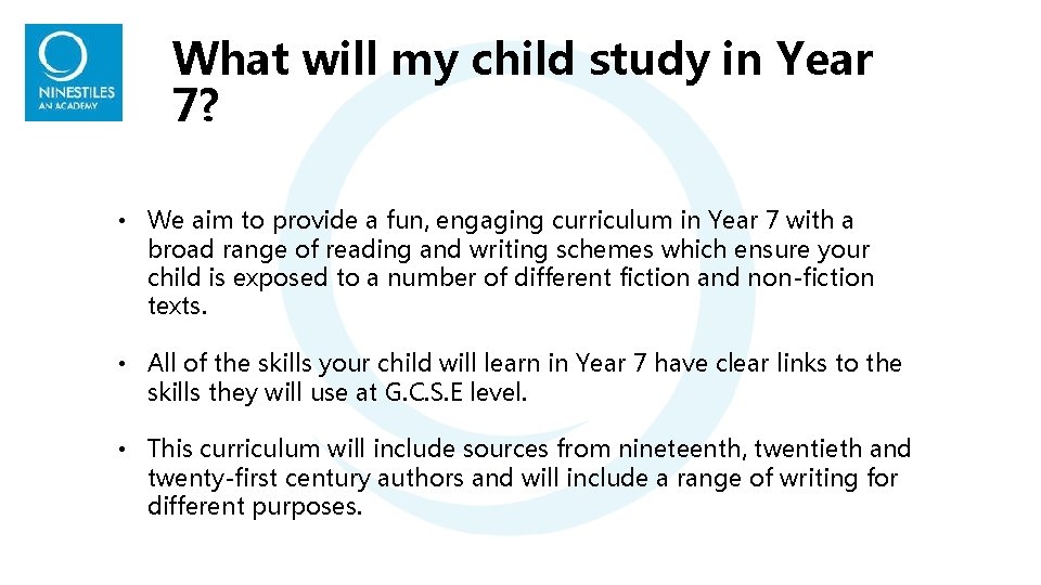 What will my child study in Year 7? • We aim to provide a What will my child study in Year 7? • We aim to provide a