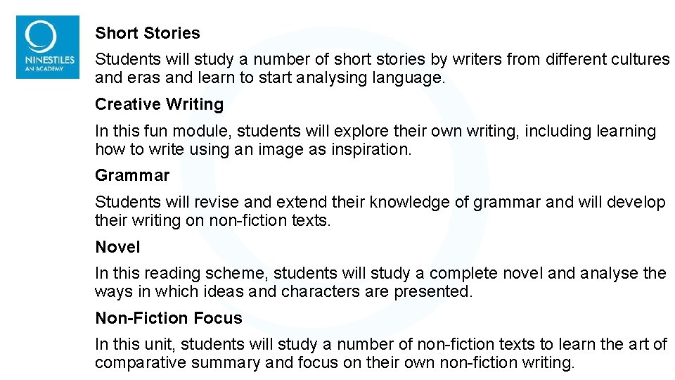 Short Stories Students will study a number of short stories by writers from different Short Stories Students will study a number of short stories by writers from different