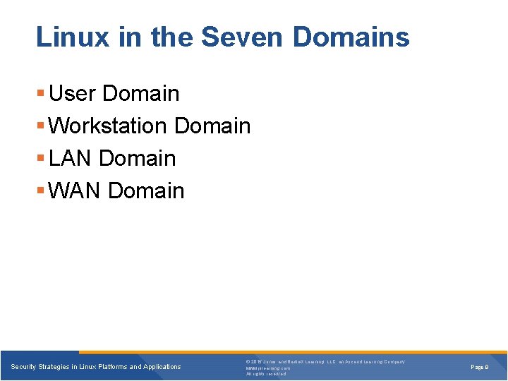 Linux in the Seven Domains § User Domain § Workstation Domain § LAN Domain