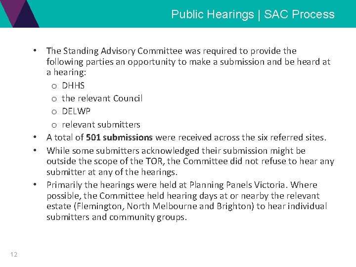 Public Hearings | SAC Process • The Standing Advisory Committee was required to provide