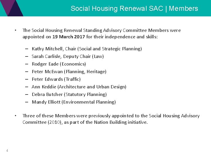 Social Housing Renewal SAC | Members • The Social Housing Renewal Standing Advisory Committee