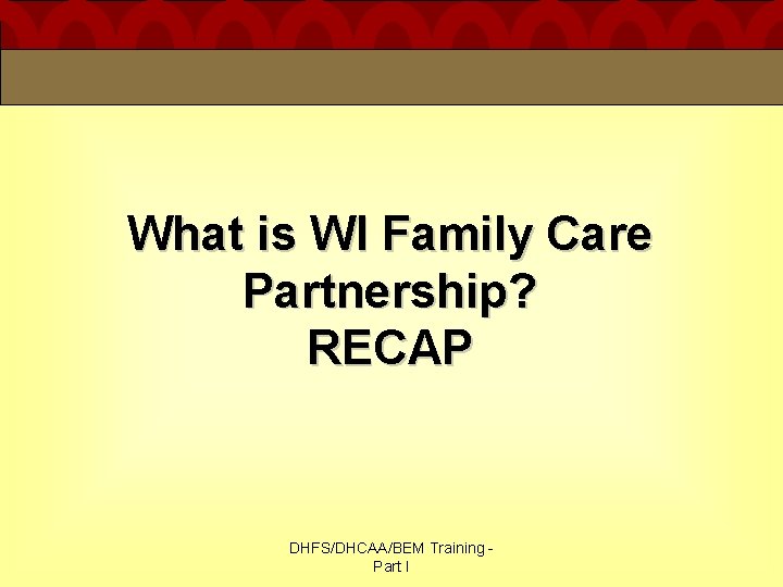 What is WI Family Care Partnership? RECAP DHFS/DHCAA/BEM Training Part I 