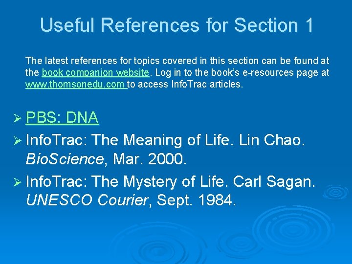 Useful References for Section 1 The latest references for topics covered in this section
