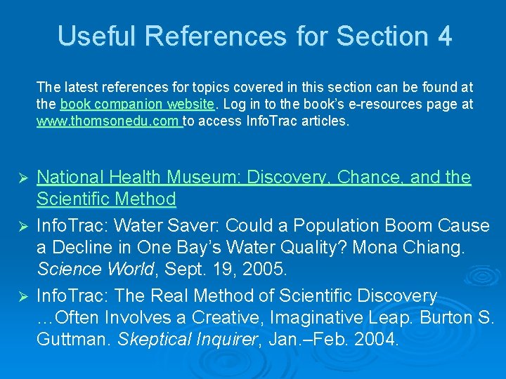 Useful References for Section 4 The latest references for topics covered in this section