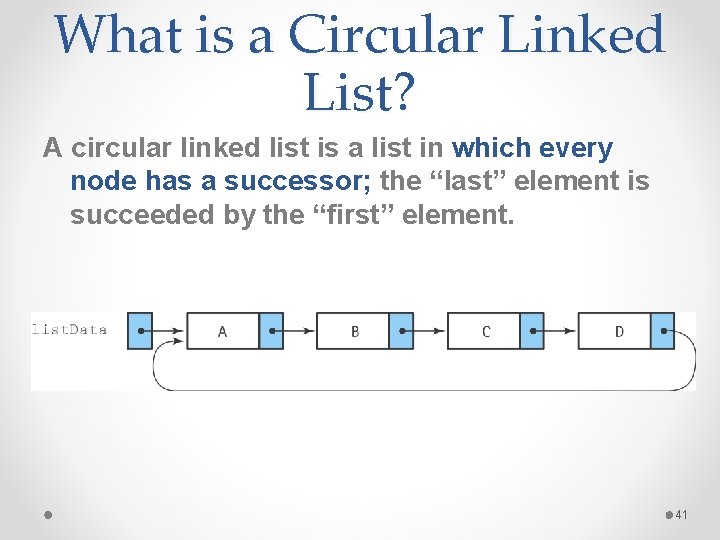 What is a Circular Linked List? A circular linked list is a list in