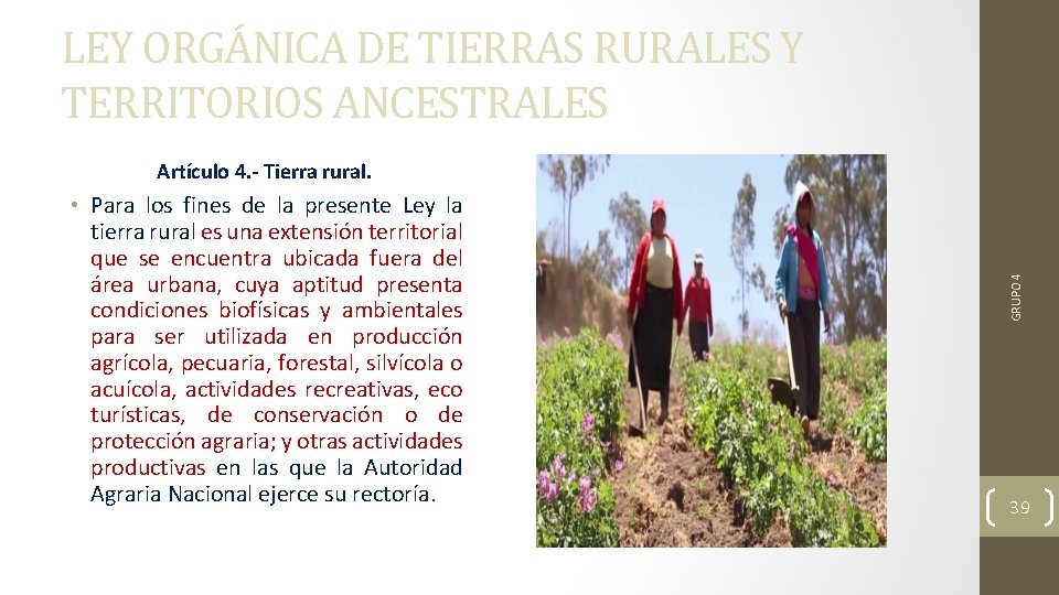 LEY ORGÁNICA DE TIERRAS RURALES Y TERRITORIOS ANCESTRALES • Para los fines de la