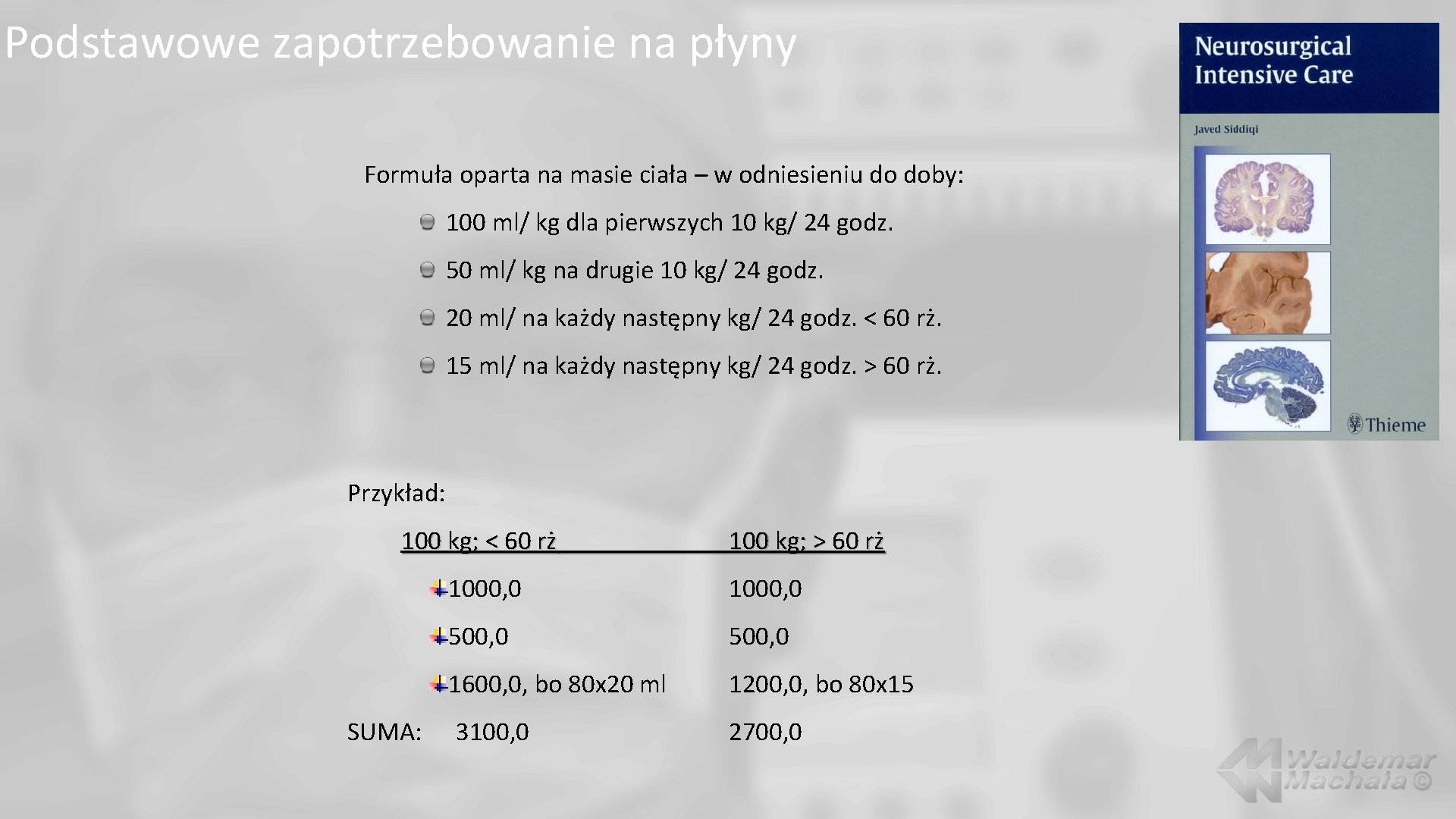 Podstawowe zapotrzebowanie na płyny Formuła oparta na masie ciała – w odniesieniu do doby: