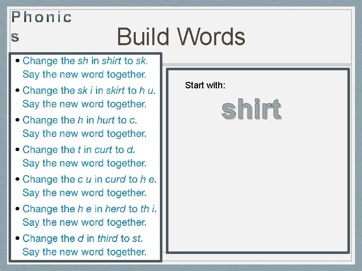 Build Words Start with: shirt 