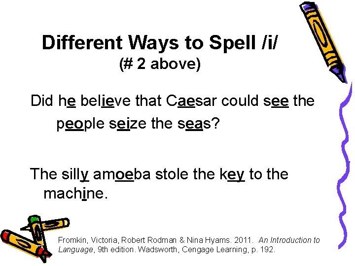 Different Ways to Spell /i/ (# 2 above) Did he believe that Caesar could