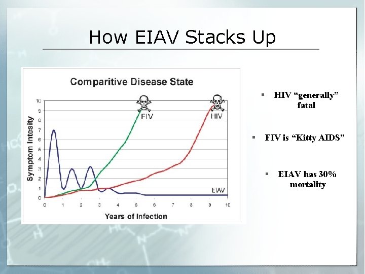 How EIAV Stacks Up § § HIV “generally” fatal FIV is “Kitty AIDS” §