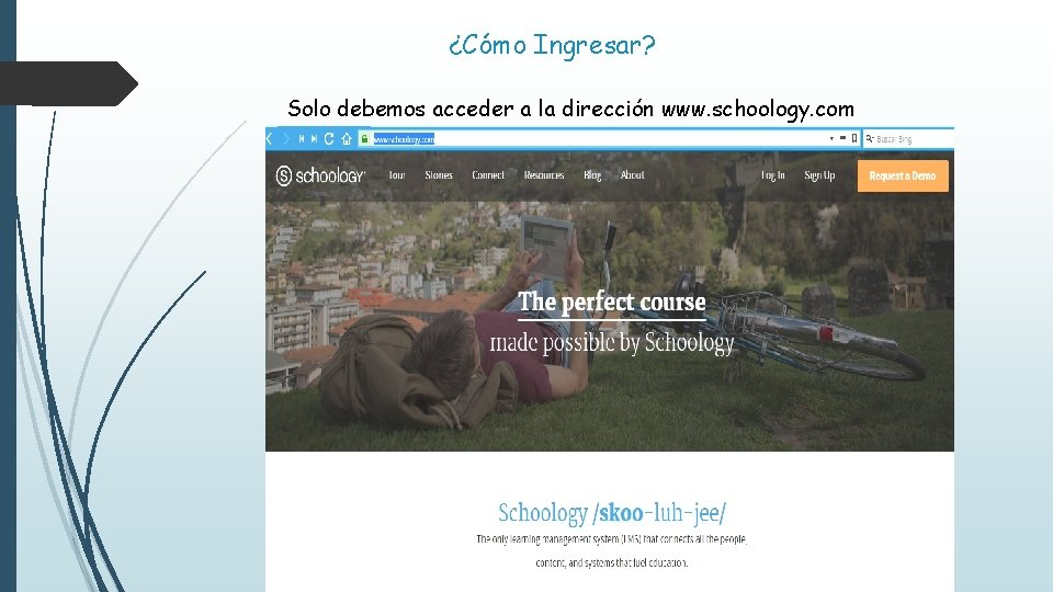 ¿Cómo Ingresar? Solo debemos acceder a la dirección www. schoology. com ¿Cómo Ingresar? Solo debemos acceder a la dirección www. schoology. com