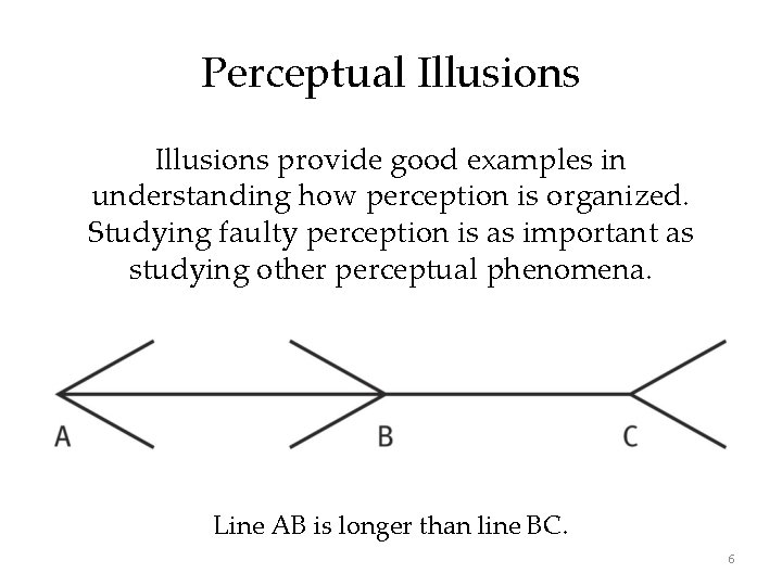 Perceptual Illusions provide good examples in understanding how perception is organized. Studying faulty perception Perceptual Illusions provide good examples in understanding how perception is organized. Studying faulty perception