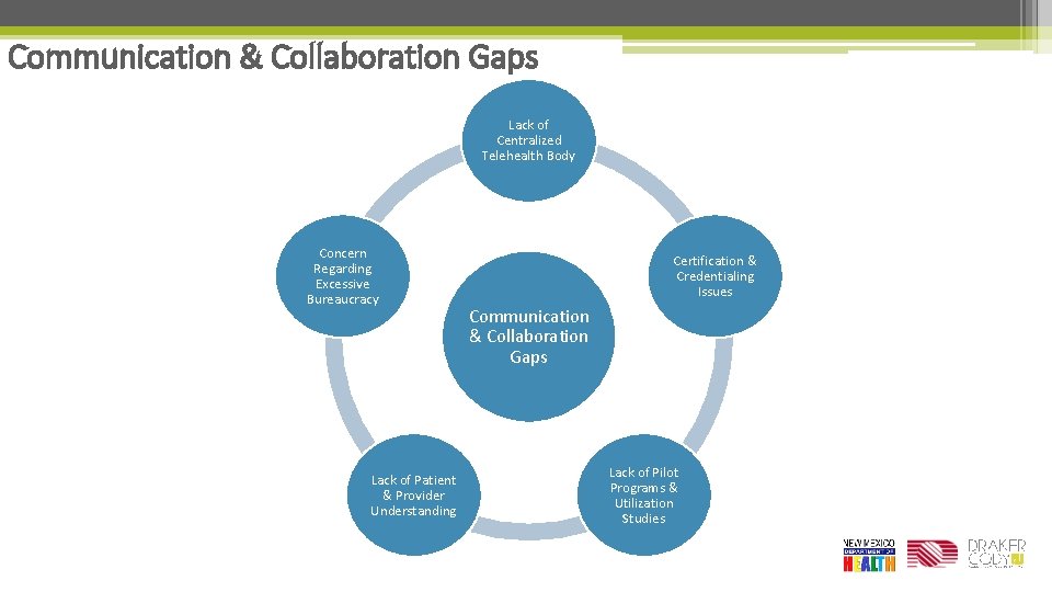 Communication & Collaboration Gaps Lack of Centralized Telehealth Body Concern Regarding Excessive Bureaucracy Lack