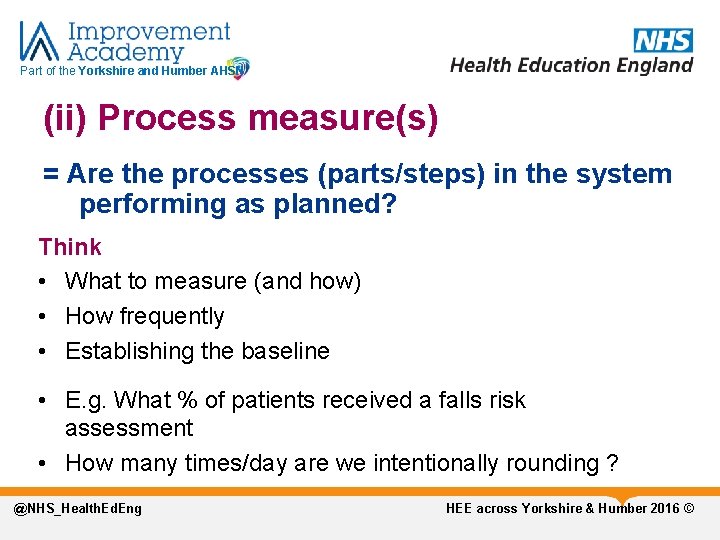 Part of the Yorkshire and Humber AHSN (ii) Process measure(s) = Are the processes