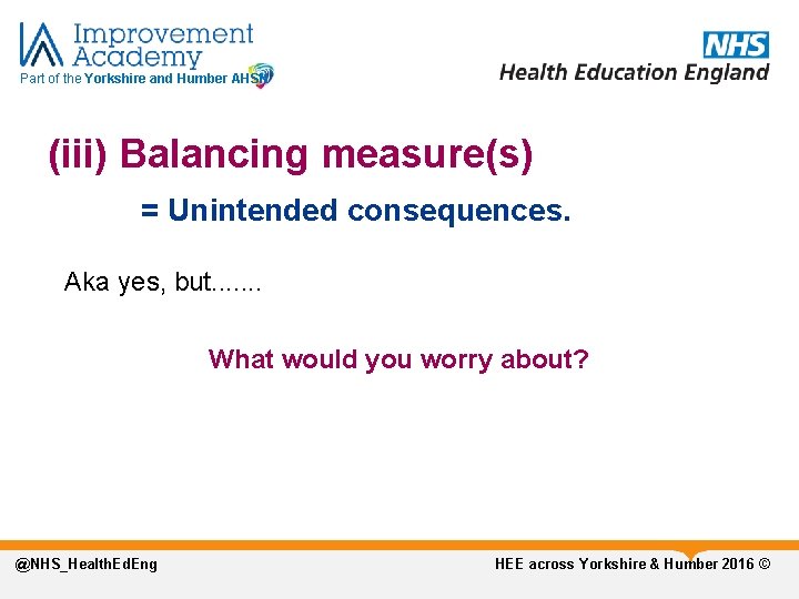 Part of the Yorkshire and Humber AHSN (iii) Balancing measure(s) = Unintended consequences. Aka