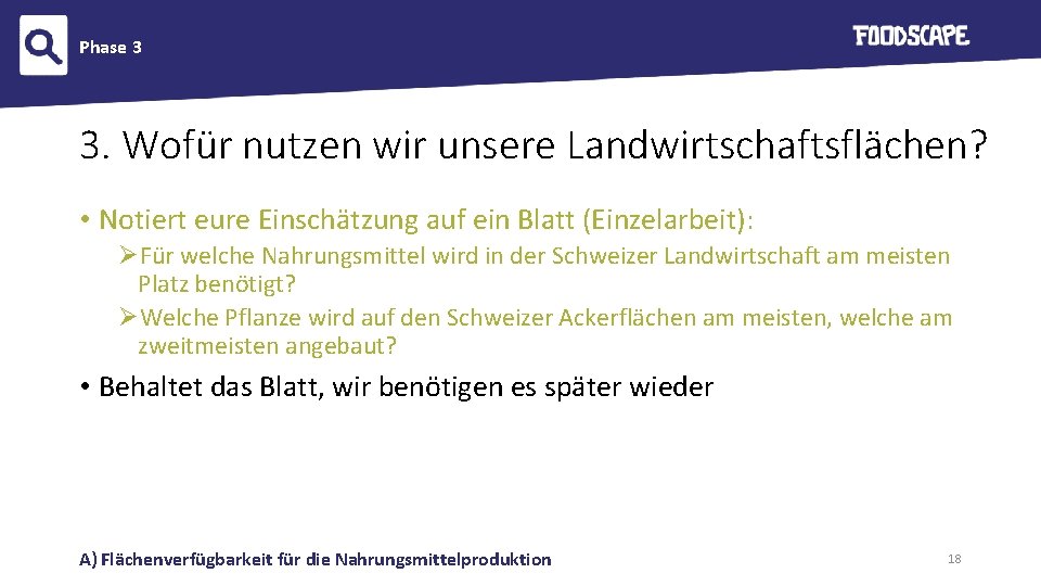 Phase 3 3. Wofür nutzen wir unsere Landwirtschaftsflächen? • Notiert eure Einschätzung auf ein