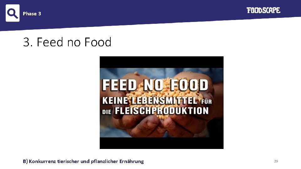 Phase 3 3. Feed no Food B) Konkurrenz tierischer und pflanzlicher Ernährung 29 