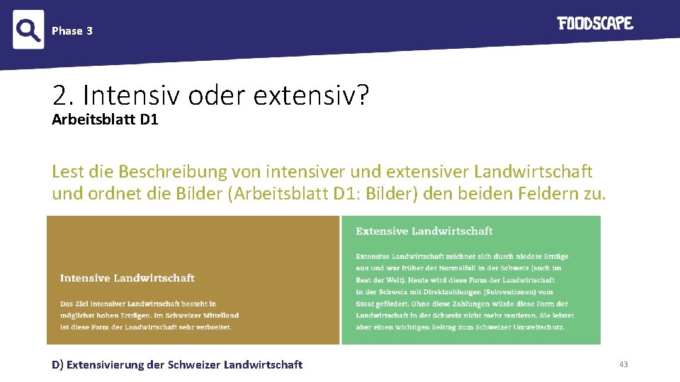 Phase 3 2. Intensiv oder extensiv? Arbeitsblatt D 1 Lest die Beschreibung von intensiver